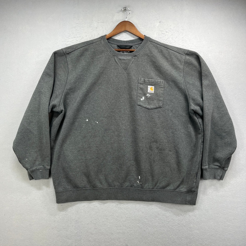 Carhartt Sweatshirt Mens 3XL Gray Loose Pocket Pullover Work Painter Distressed